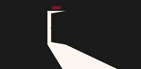 silhouette of door with exit sign
